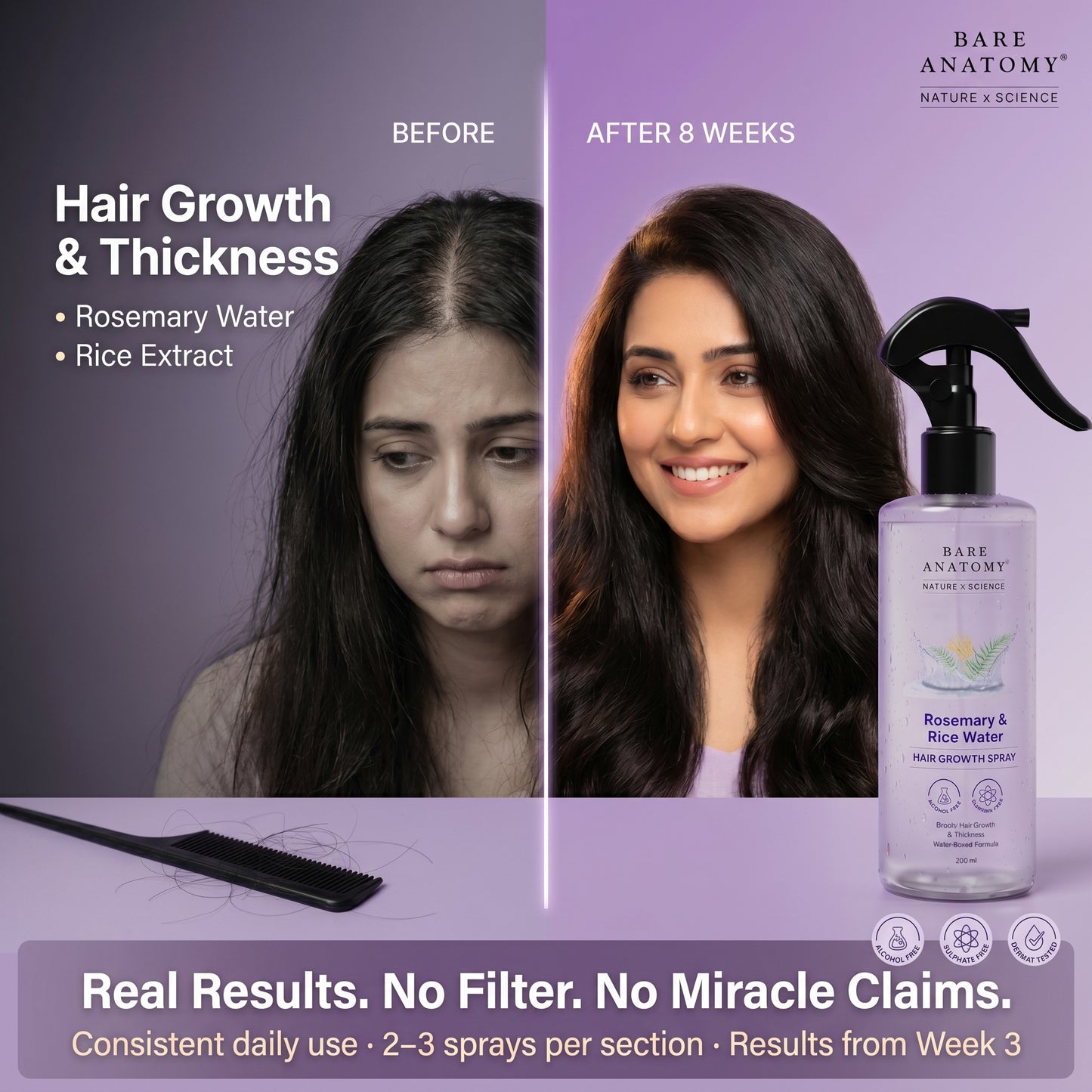 Natural Rosemary Water Spray for Hair Growth & Scalp Care – Anti Hair Fall Hair Mist 100ml