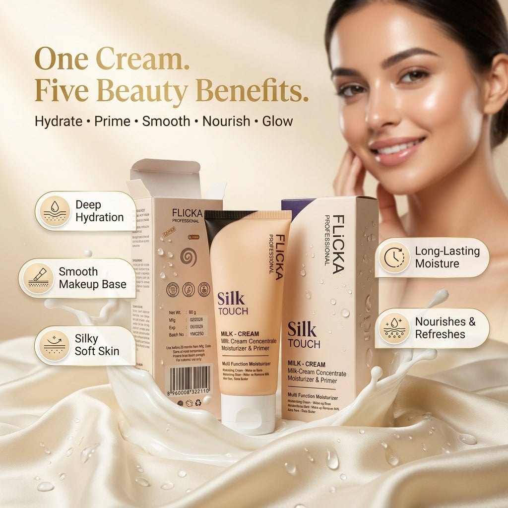 Flicka Professional Silk Touch Milk-Cream (60g) | 4-in-1 Ultimate Makeup Base & Deep Moisturizer