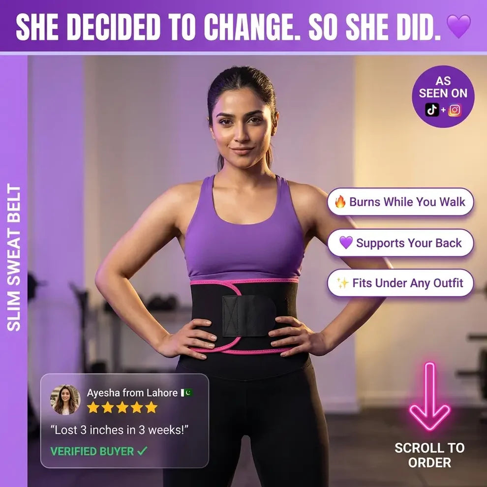 Slim Sweat Belt Pro 💜 — Waist Trimmer For Women || Free Delivery Across Pakistan 🇵🇰